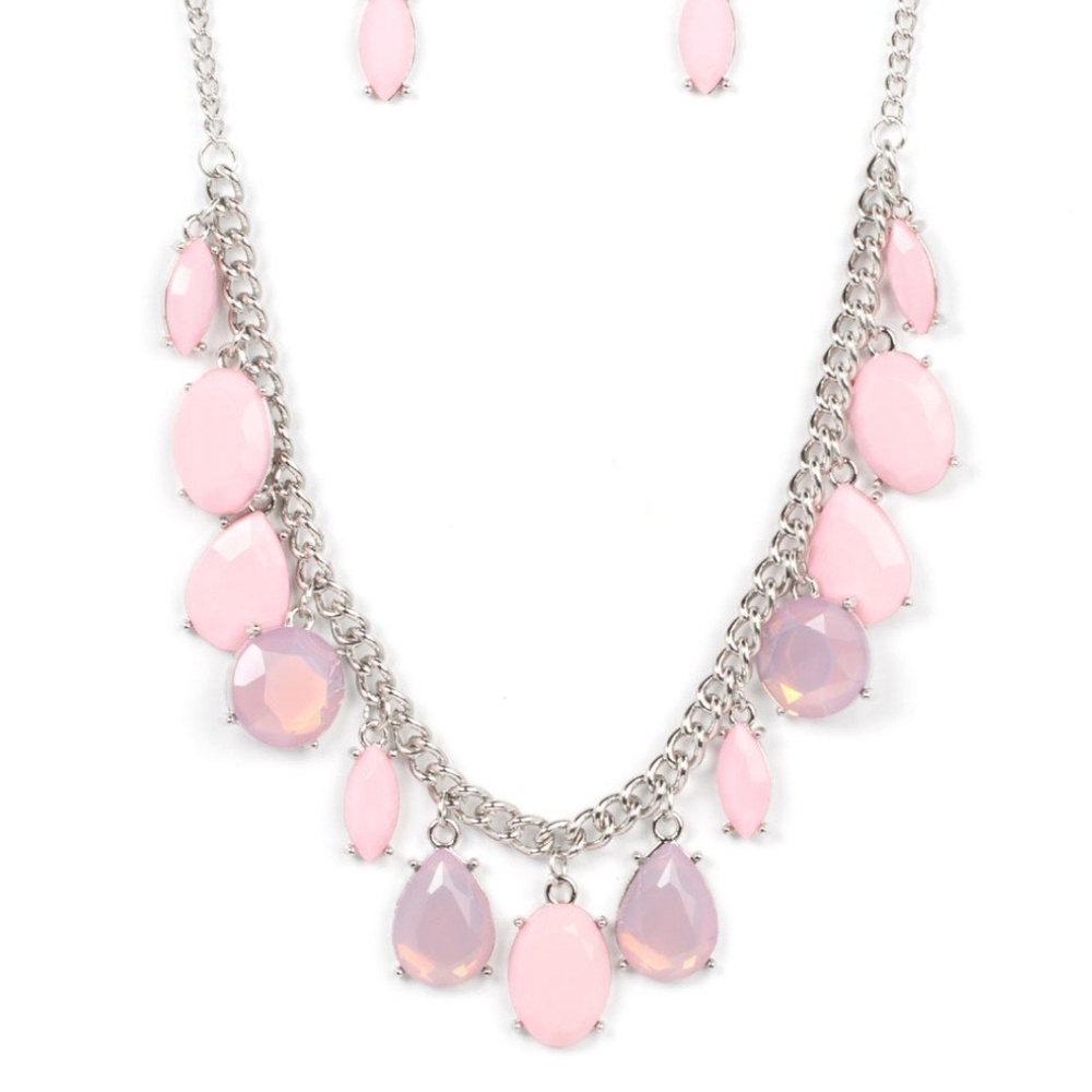 Paparazzi Pink Silver Necklace Cascading Teardrop Design Fairytale Fortuity